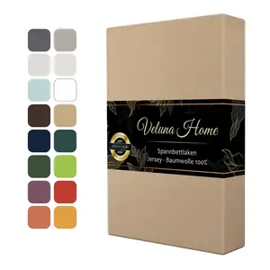 Простыня на резинке Premium 160 x 200 см - Капучино | Джерси, простыня на резинке 150 г/м², глубина до 30 см | 100% хлопок Veluna Home