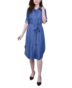 Миниатюрное джинсовое платье с рукавами-подкладками 3/4 NY Collection, синий