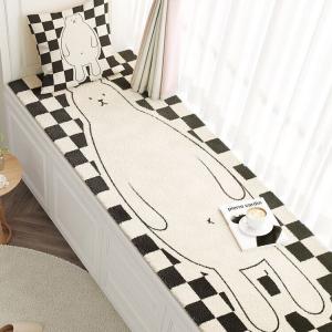 Budis Ковер 80х220 см для балкона/спальни, толстый, с коротким ворсом, в клетку, из искусственной шерсти, нескользящий