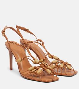 Бисерные кожаные сандалии Farm Rio, желто-коричневый