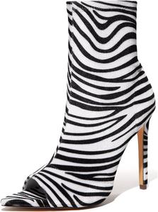 Женские ботильоны с открытым носком XYD, элегантные туфли на высоком каблуке из замши с боковой молнией, ботинки до щиколотки, заостренный носок, стильные модные туфли для вечеринки или клубного мероприятия, Zebra