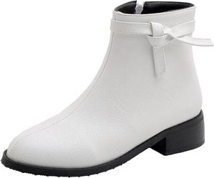 Женские повседневные ботильоны на низком каблуке с боковой молнией XIEPP, White