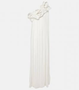 Шифоновое платье с воланами Costarellos, Off-White