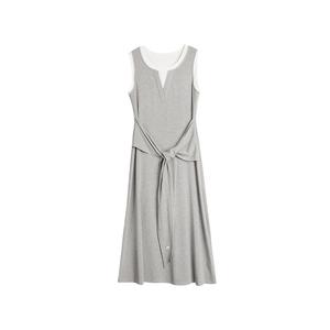 ELLE Женское платье без рукавов светлого серого цвета с круглым вырезом, средней длины