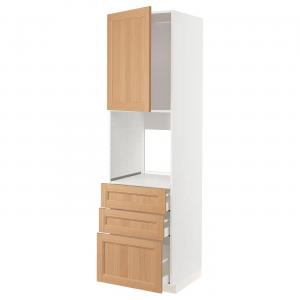 Высокий шкаф с духовкой и дверцей/3 ящиками METOD/MAXIMERA IKEA, 60x60x220 см, цвет white/vedhamn oak