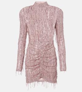 Франжированное плиссированное коктейльное платье с люрексом Rotate, Peachskin