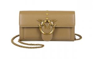 Кожаный кошелек для денег и карт с зажимом, сумка-птица через плечо, кроссбоди женская оливковая PINKO