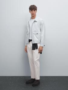 Узкие брюки из хлопковой смесовой ткани Massimo Dutti, Stone