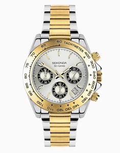 Часы Sekonda Sekonda Circuit 40 мм, круглые, двухцветные, серебристые
