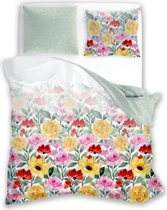 Постельное белье, 100% хлопок, высшего качества 200х220 Элегант 022 Красочные цветы, луг FARO