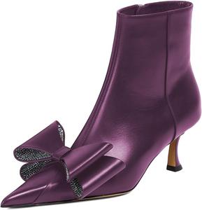 Женские ботильоны FYS с заостренным носком, невысоким каблуком, элегантным бантом со стразами, боковой молнией, короткие ботинки для платья, осень, для вечеринок, размеры 4-16 US, Purple