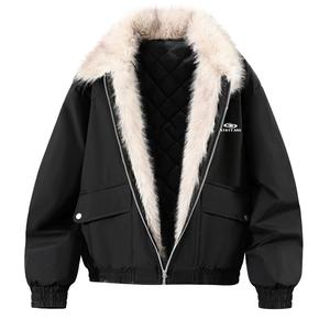 Пуховик Unisex с меховым воротником, подкладка из флиса, реверсивный X1617, черный mountain hawk cotton jacket