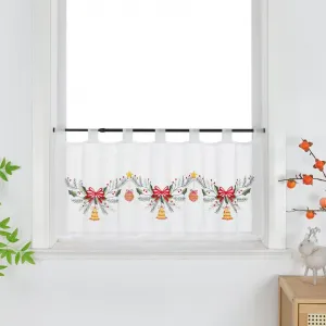 Занавеска Cafe с вышивкой в виде рождественских колокольчиков, рождественская занавеска в стиле бистро с петлями, праздничное украшение окна для кухни и ванной комнаты, прозрачно-белая, В x Ш: 60 x 120 см, 1 шт. Joyswahl
