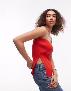 Вязаный топ-бандо Topshop красного цвета