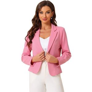 Деловой пиджак для женщин, повседневный рабочий укороченный пиджак с открытой передней частью и офисом ALLEGRA K, цвет Dark Pink