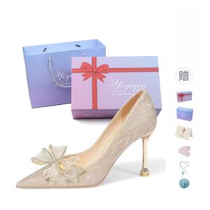 Take the Qin Туфли-лодочки на шпильке для женщин шампань голд в подарочной упаковке 8 см, цвет Champagne Gold 8cm[Gift Box Set](Gift Included)