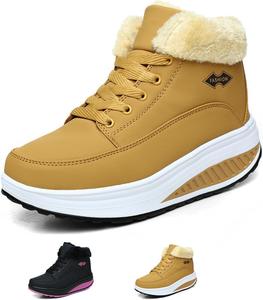 Женские ботинки с меховой подкладкой, теплые, на толстой подошве, шнуровка, платформенные зимние ботинки для женщин HoukiG, Yellow