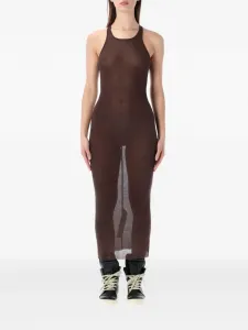 Платье миди без рукавов с круглым вырезом Rick Owens, коричневый