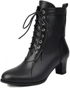 Женские викторианские ботинки со шнуровкой, ботильоны на толстом каблуке, ботинки до щиколотки с боковой молнией, короткие ботинки, туфли для платья Glglgege, Black