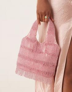 Сумка-кошелек с бисером и кисточками розового цвета True Decadence