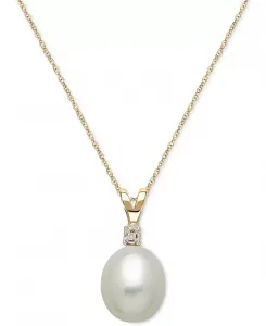 Ожерелье с подвеской из культивированного пресноводного жемчуга (8 мм) и бриллиантами в 14-каратном золоте Honora, gold