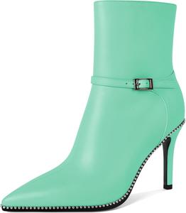 Женские ботильоны SAMMITOP с заостренным носком, сексуальные на высоком каблуке-стилете, с пряжкой, бусинами, короткие ботинки с боковой молнией, каблук 4 дюйма