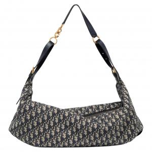 DIOR Путешествие Хлопковая сумка с кожаной вставкой Большая женская наплечная сумка Синяя