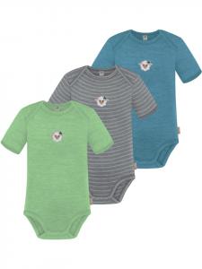Normani Outdoor Sports Комплект из 3 детских боди с коротким рукавом из мериносовой шерсти, цвет Тауранга, синий/серый/зеленый