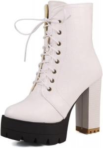 Женские ботильоны MFairy на высоком каблуке с платформой и шнуровкой, White
