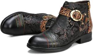 Женские кожаные ботильоны CrazycatZ с винтажным цветным дизайном в стиле байкер, Black