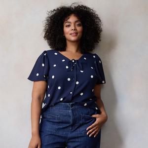 Топ больших размеров с завязками спереди и рукавами-крылышками Lc Lauren Conrad, цвет navy audrey dot