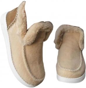 Женские плоские пушистые ботинки на босу ногу с мягкой плюшевой подкладкой, утепленные, теплые, с круглым носком, толстой подошвой, повседневные хлопковые кроссовки NEUUGO, Beige