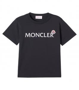 Футболка из хлопкового джерси с логотипом Moncler Enfant, черный