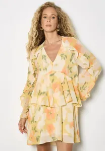 Мини-Платье с цветочным принтом и оборками Apricot, Yellow