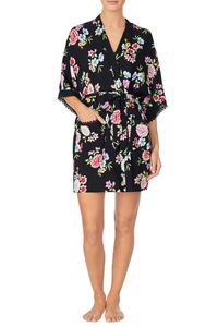 Халат с V-образным вырезом и запахом черного цвета с цветочным узором Kensie