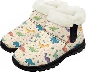 Снежные ботинки для малышей, мальчиков и девочек, зимние теплые ботинки, низкие туфли, искусственный мех, для холодной погоды, на улице Chririnla, Cartoon Dinosaur