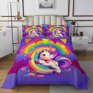 Erosebridal Комплект постельного белья King Size Kawaii с радужными единорогами для детей, Purple C