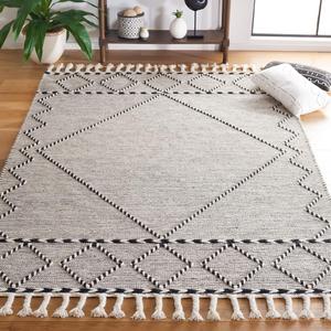 Ковер SAFAVIEH, 183 x 183 см, Vermont Collection - Ivory & Black, ручной работы марокканский бохо с плетеными кистями из шерсти, идеально для помещений с высокой проходимостью в гостиной, спальне (VRM160Z)