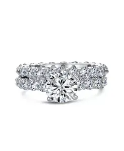 Комплект колец из стерлингового серебра с круглыми фианитами 3 карата и кубическими циркониями в оправе «Вечность» – дизайн с 6 зубцами Bling Jewelry, silver