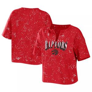 Женская одежда Erin Andrews Красная футболка Toronto Raptors Bleach Splatter Notch Neck