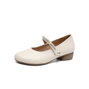 ZHR Туфли Мэри Джейн с массивным каблуком 3 см женские абрикос, цвет Apricot