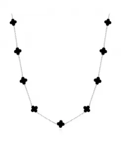 Миниатюрное ожерелье из ониксового клевера, белое золото 14 карат The Lovery, onyx