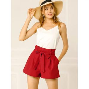 Женские элегантные плиссированные шорты с поясом и завязками на поясе с высокой талией и бумажной сумкой ALLEGRA K, розовый