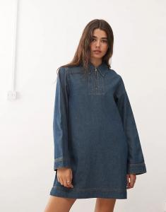 Джинсовая рубашка с длинными рукавами, мини-платье Reclaimed Vintage, средне-голубого цвета