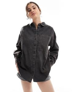 Рубашка свободного кроя из стираного твила ASOS DESIGN темно-серого цвета