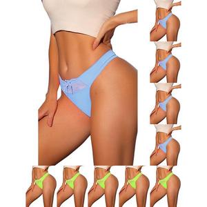 10 пар женских бикини-трусиков с низкой посадкой из сатина с эластичным кружевом на поясе Inspire Chic, Green Bright Blue