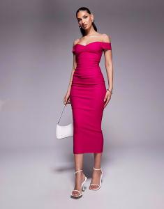 Платье-миди с вырезом «боди-бардо» Vesper Sweetheart розового цвета