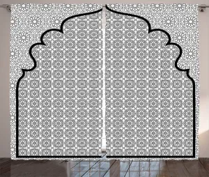 Штора ABAKUHAUS в марокканском деревенском стиле, турецкая османская мозаика, присборенная штора для спальни с петлями и крючками, 280 x 245 см, белый/черный Abakuhaus