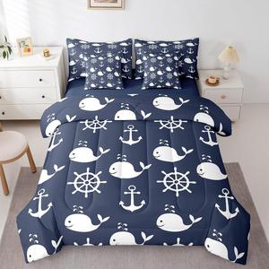 Erosebridal Комплект постельного белья Summer Anchor с морским принтом в синем цвете, Navy Blue