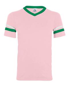 Джерси с V-образным вырезом и полосатыми рукавами Augusta Sportswear, цвет light pink/ kelly/ white